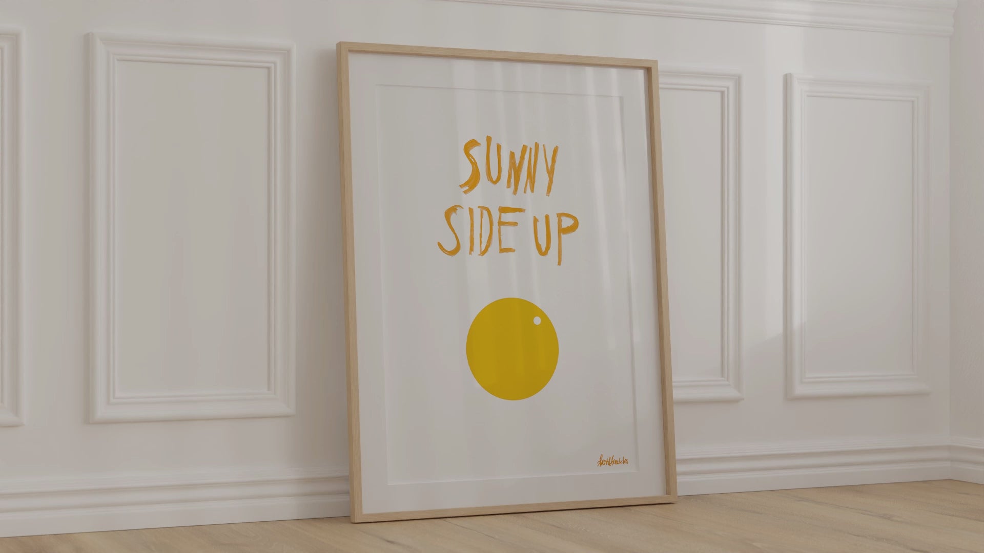 Sunny Side Up Egg poster print with white background and yellow yolk design, modern kitchen wall décor.