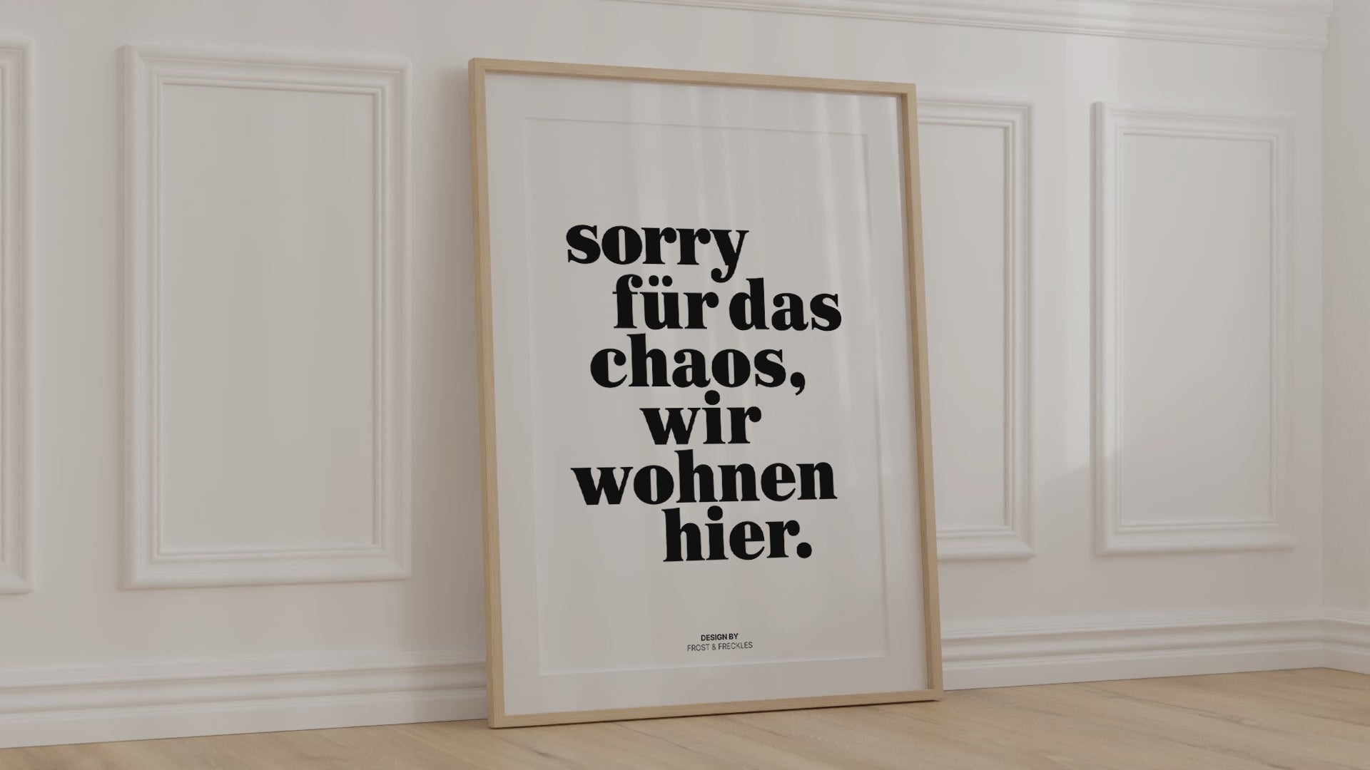 Minimalistisches Eingang Poster mit witzigem deutschem Spruch in schwarz-weiß