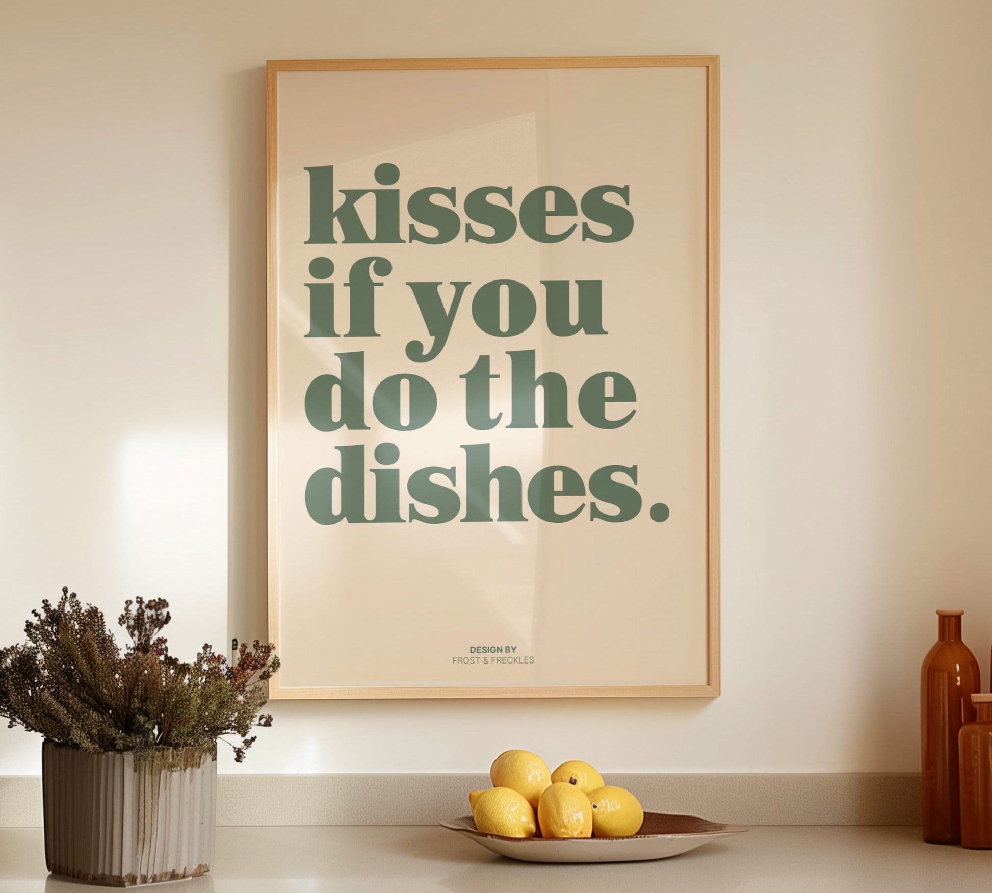 Modernes grünes Küchenposter im minimalistischen Design mit Humor