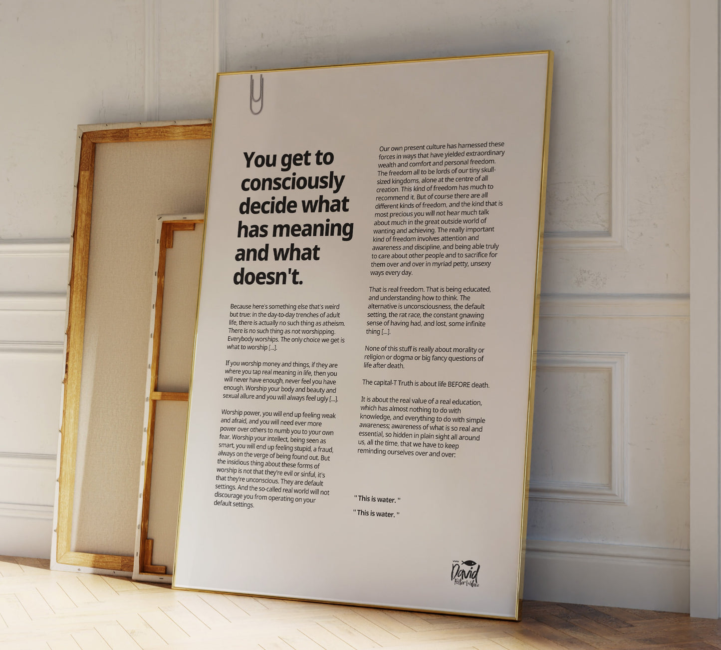 Black and white literary quote poster inspired by David Foster Wallace’s This Is Water speech