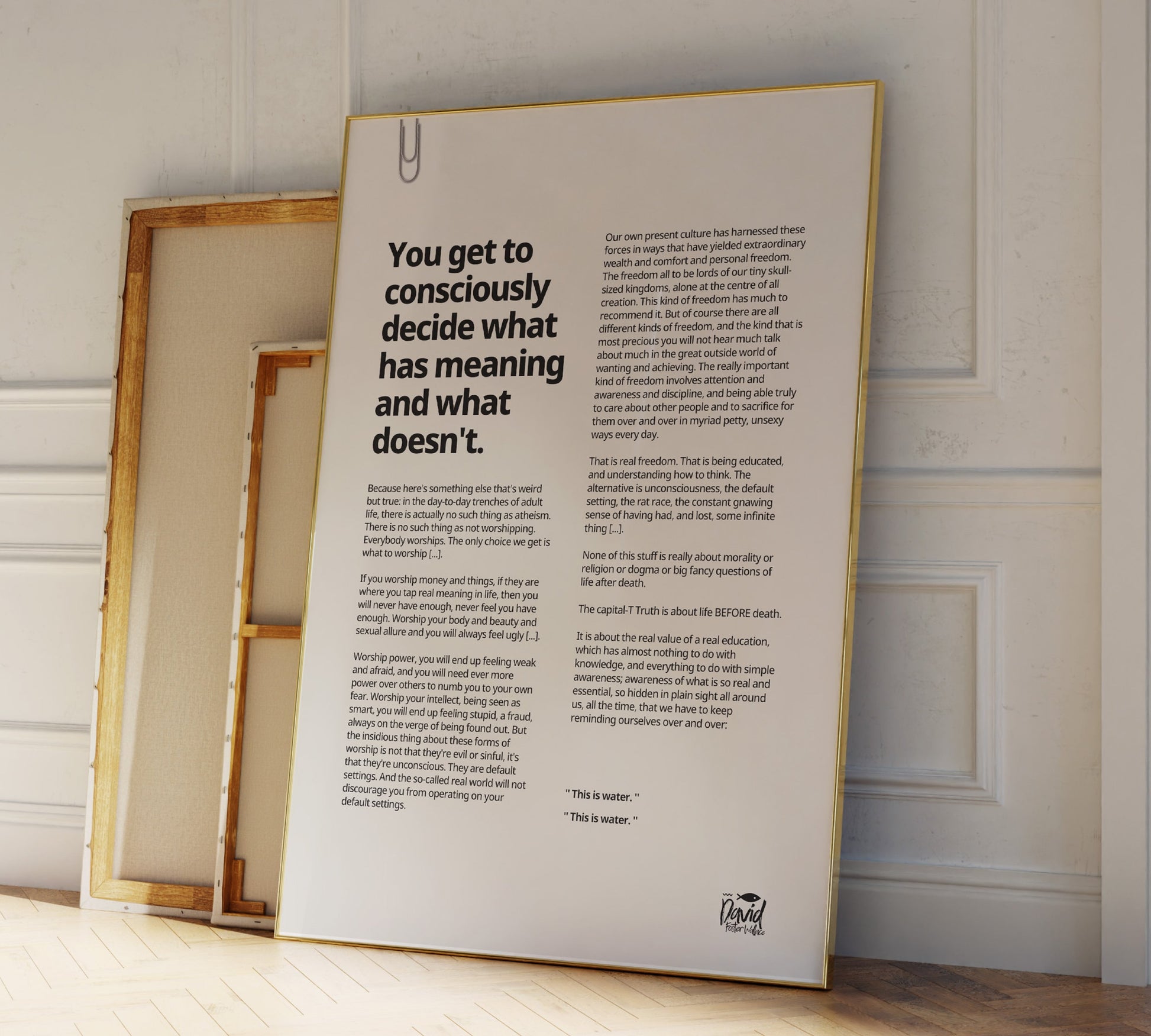 Black and white literary quote poster inspired by David Foster Wallace’s This Is Water speech