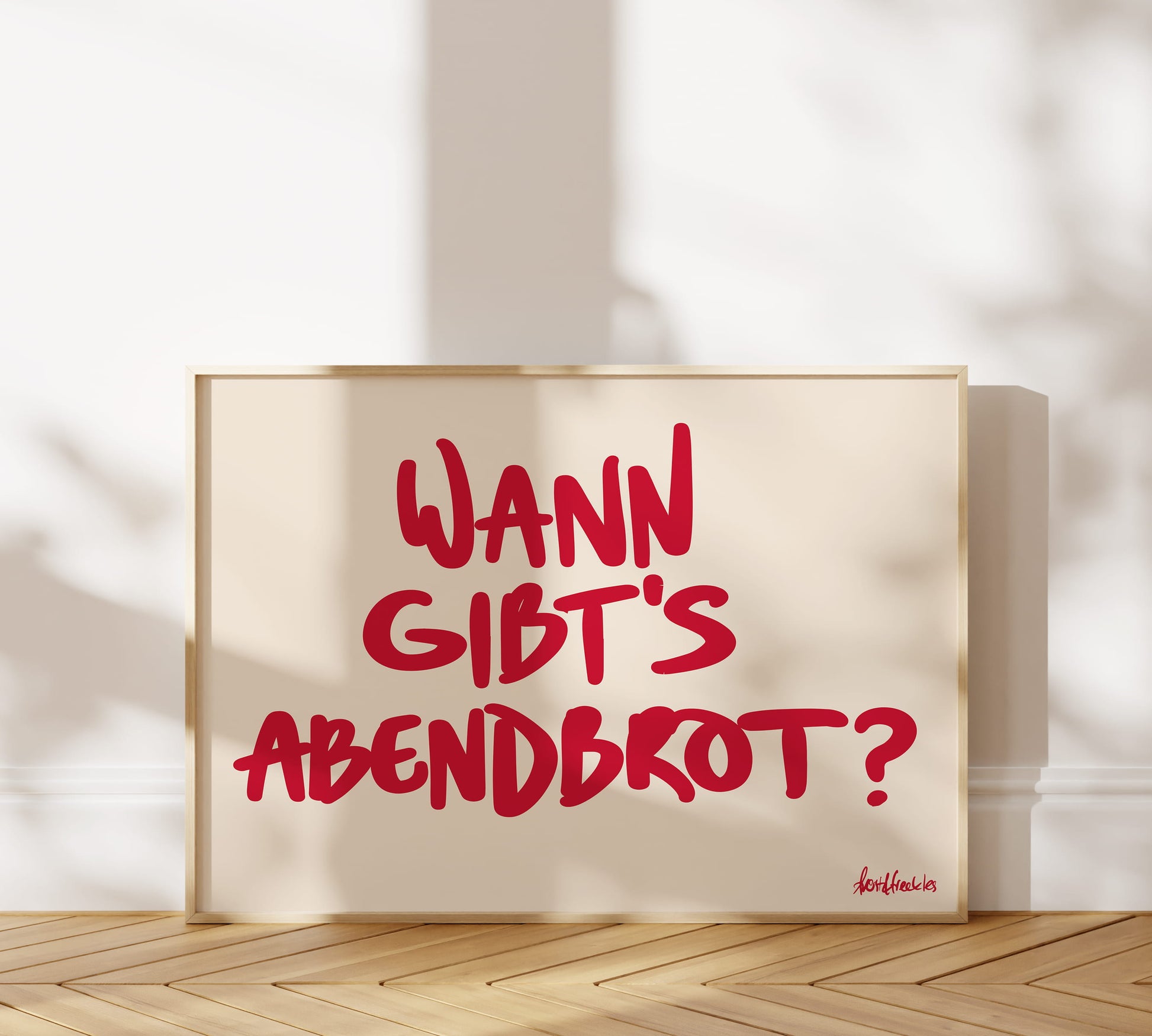 Modernes Typographie Poster mit dem Spruch Wann gibt’s Abendessen