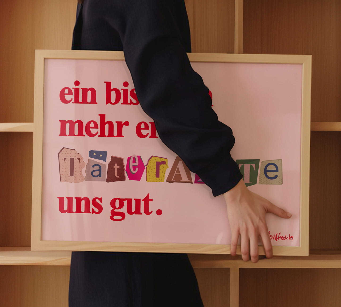 Modernes Textposter mit satirischem Unterton für das Büro