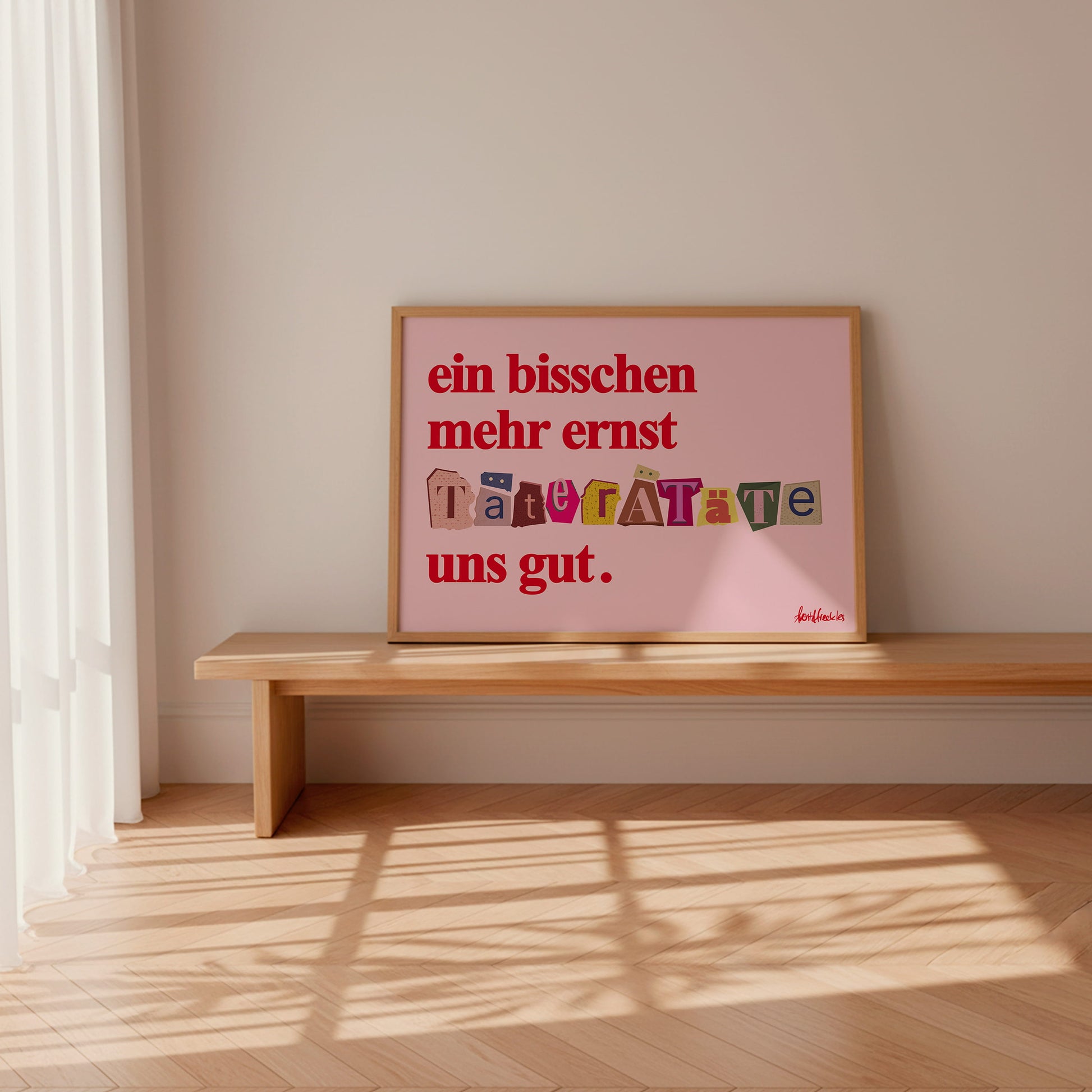 Ironischer Text als modernes Statement Wandbild für Office